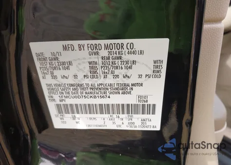 2012 Ford Escape Xlt from USA, damaged, VIN 1FMCU0D75CKB15674